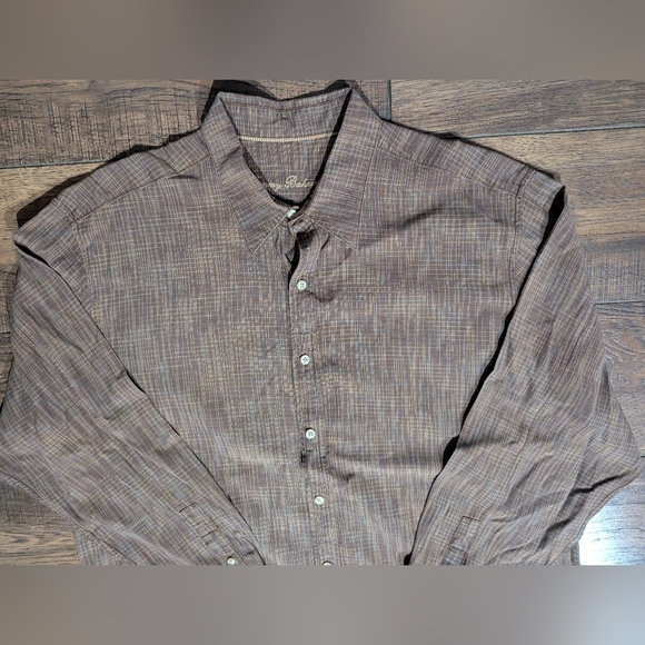 Tommy Bahama Men's Size XL Brown Beige Blue Striped Long Sleeve Button Up Shirt - Picture 3 of 14